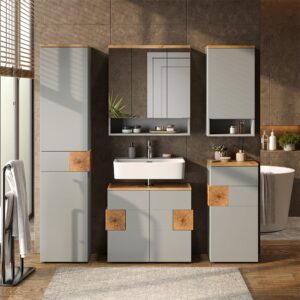 Badmöbel-Set 5 Teile Grau/Artisan 73x64cm 73x64x37cm Spanplatte Grau Vicco Möbel Badezimmermöbel