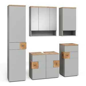 Wohnli Möbelsuche - Badmöbel-Set 5 Teile Grau/Artisan 73x64cm