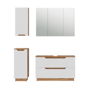 Wohnli Möbelsuche - Badmöbel-Set 4 Teile Eiche/Weiß mit Kachelstruktur 99.4x62.5cm