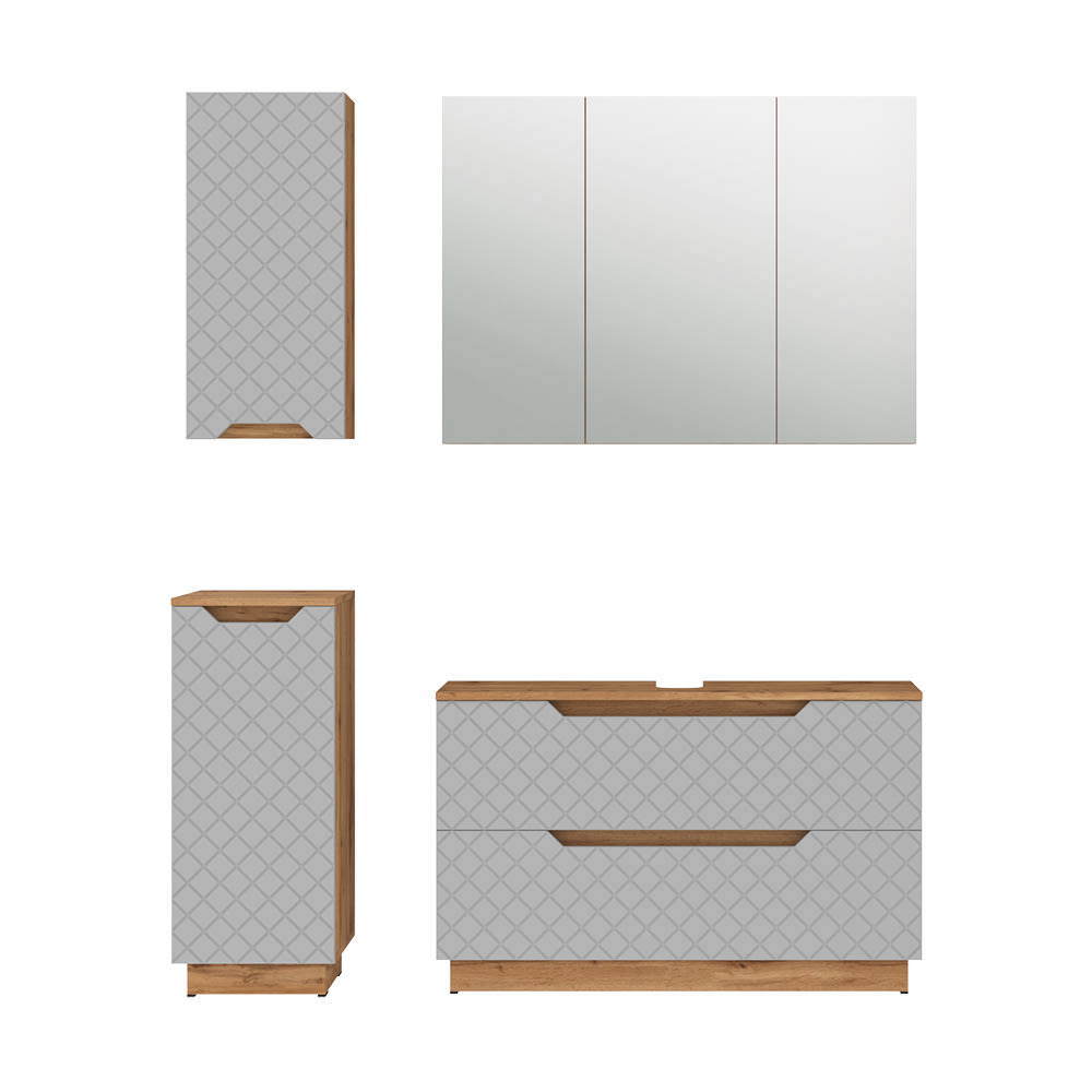 wohnli-moebel-suche-M26076110 Wohnli Möbelsuche - Badmöbel-Set 4 Teile Eiche/Grau mit Kachelstruktur 99.4x62.5cm