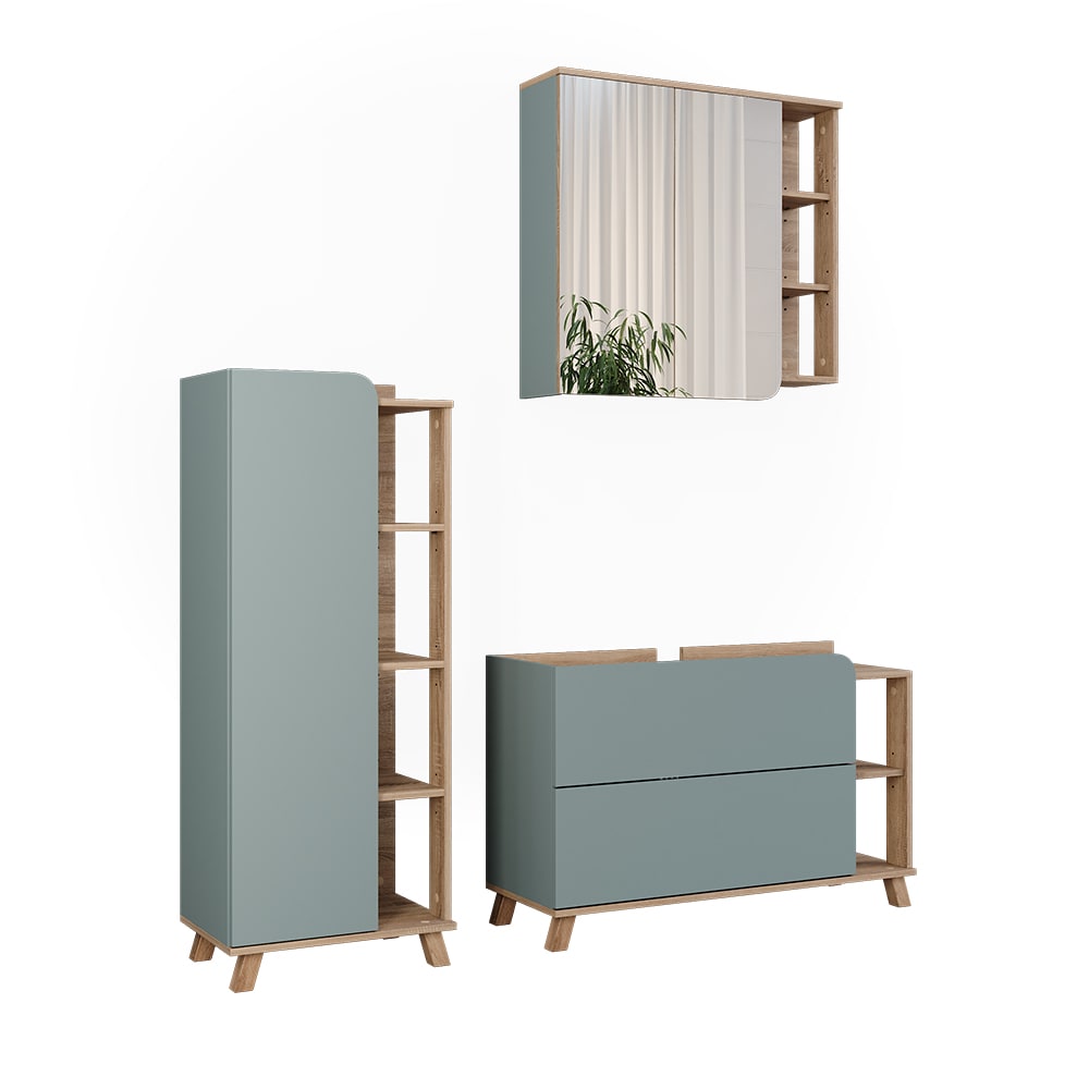 Wohnli Möbelsuche - Badmöbel-Set 3 Teile Sonoma/Blau 100x65cm
