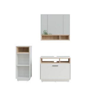 wohnli-moebel-suche-M26076114 Wohnli Möbelsuche - Badmöbel-Set 3 Teile mit Midischrank Weiß/Sonoma 80x72cm