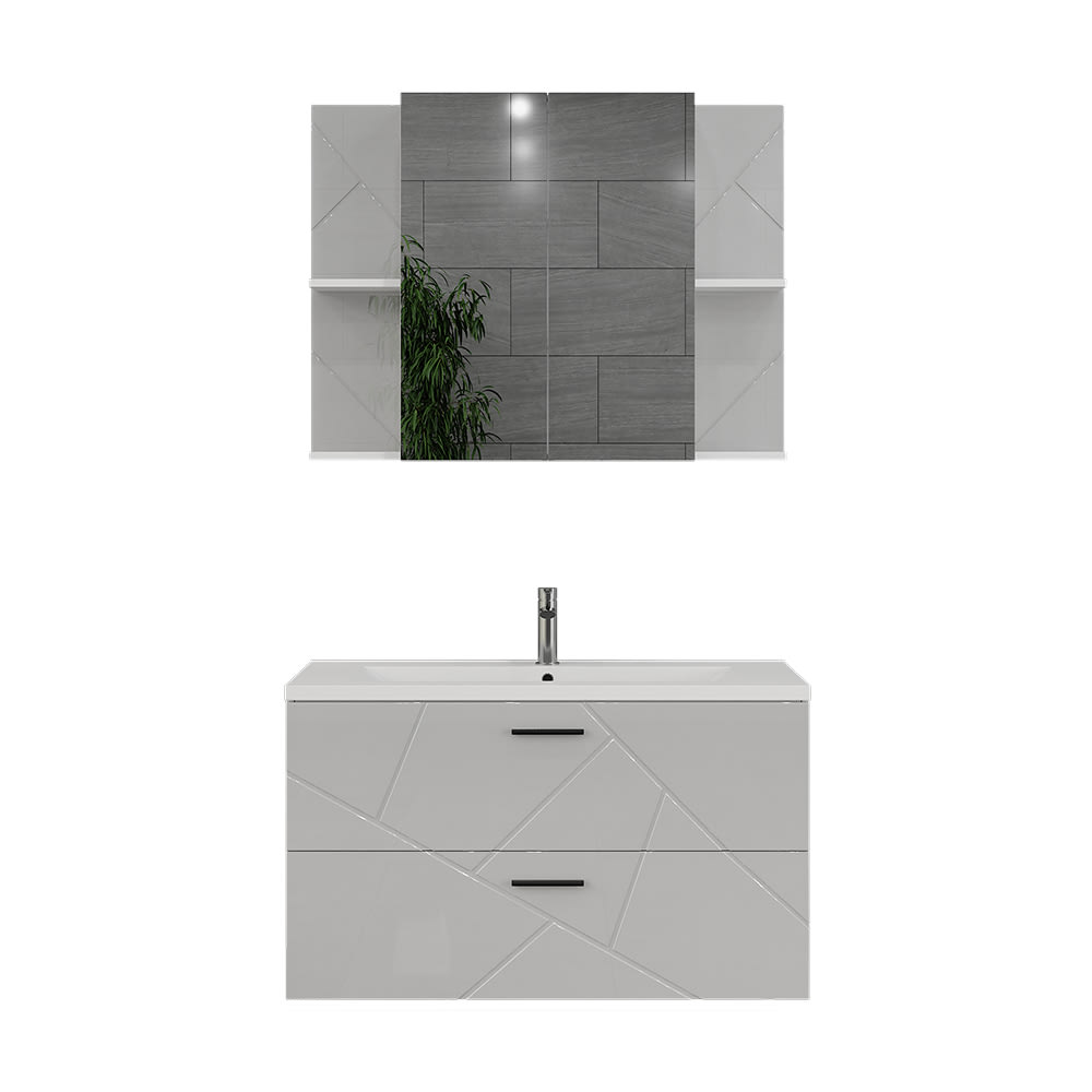Wohnli Möbelsuche - Badmöbel-Set 3 Teile Weiß Hochglanz 100x57cm