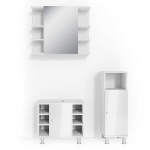 wohnli-moebel-suche-M26076125 Wohnli Möbelsuche - Badmöbel-Set 3 Teile mit Midischrank Weiß Hochglanz 60x54cm