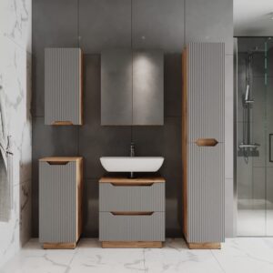 wohnli-moebel-suche-M26076127-1 Badmöbel-Set 5 Teile Eiche/grau gestreift 59.8x62.5cm 60x63x32cm Spanplatte Grau Vicco Möbel Badezimmermöbel