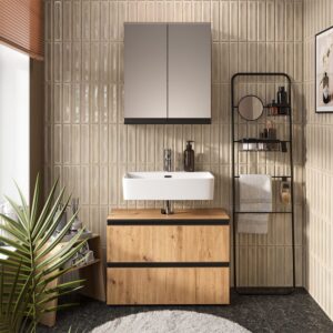 wohnli-moebel-suche-M26076134-1 Badmöbel-Set 2 Teile Artisan 80x58cm 80x58x35cm Spanplatte Braun Vicco Möbel Badezimmermöbel