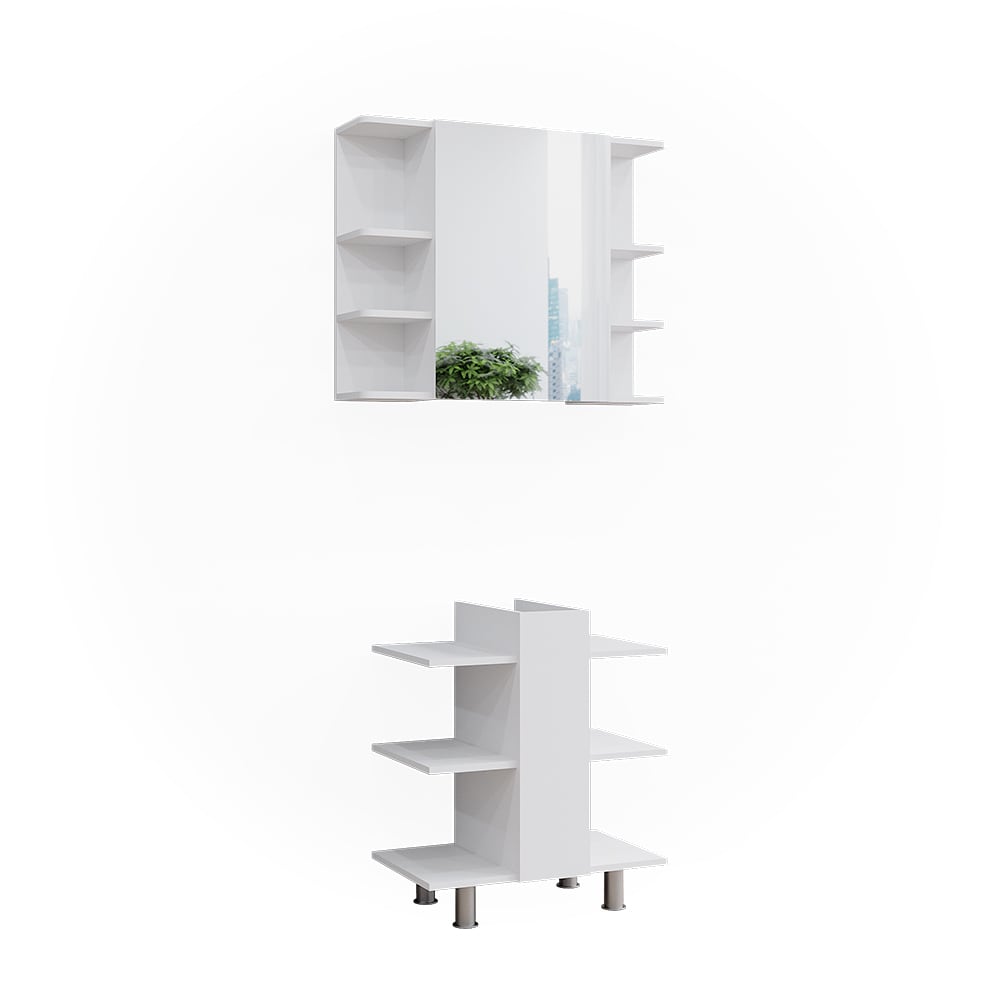 wohnli-moebel-suche-M26076146 Wohnli Möbelsuche - BadmöbelSet 2 Waschbeckenunterschrank Spiegelschrank Weiß 80x64