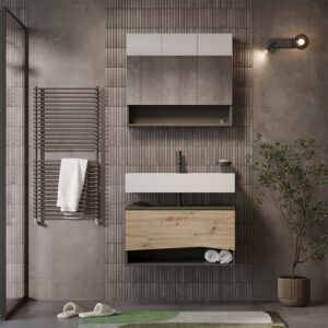 wohnli-moebel-suche-M26076149-1 Badmöbel-Set 2 Teile Artisan 80x42.8cm 80x43x43cm Spanplatte Braun Vicco Möbel Badezimmermöbel