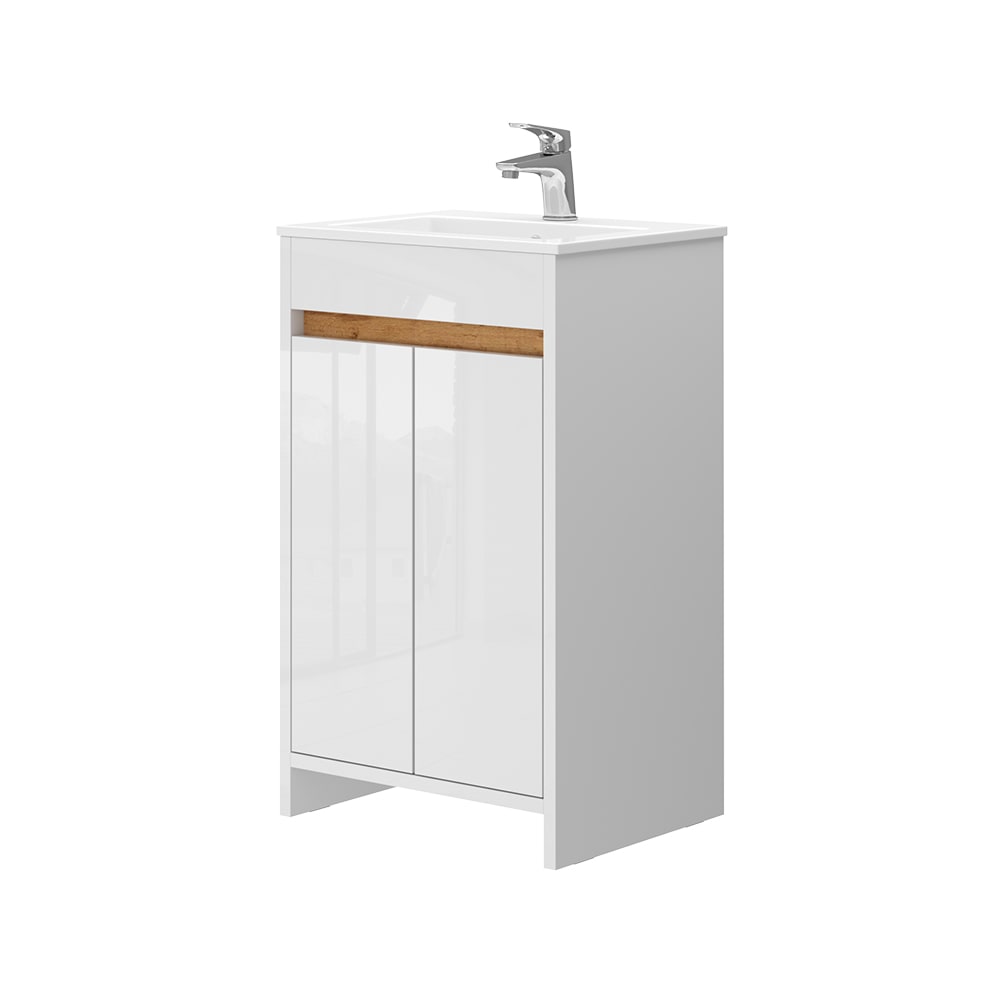 Wohnli Möbelsuche - Badmöbel-Set 2 Teile mit Waschbecken und 2 Flügeltüren Weiß 49x81cm