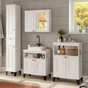 wohnli-moebel-suche-M26076151-1 Badmöbel-Set 4-teilig Weiß 60x65cm 60x65x30cm Spanplatte Weiß Vicco Möbel Badezimmermöbel