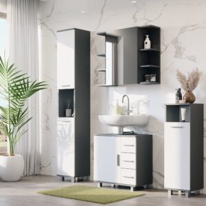 Badmöbel-Set 4 Teile Anthrazit/Weiß 60.2x60.8cm 61x61x33cm Spanplatte Schwarz Vicco Möbel Badezimmermöbel