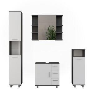 Wohnli Möbelsuche - Badmöbel-Set 4 Teile Anthrazit/Weiß 60.2x60.8cm