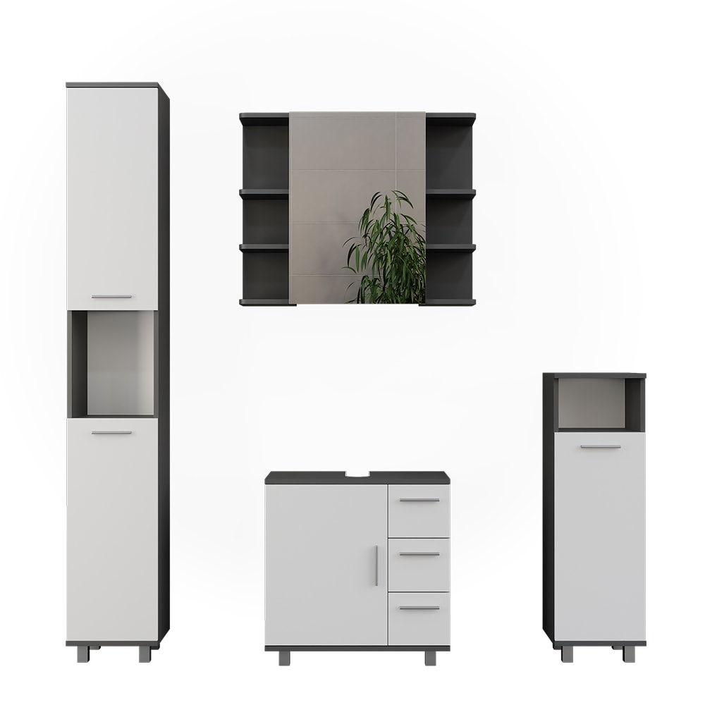 Wohnli Möbelsuche - Badmöbel-Set 4 Teile Anthrazit/Weiß 60.2x60.8cm