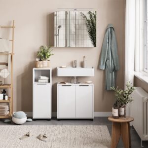 Badmöbel-Set 3 Teile Weiß 60x60cm 60x60x30cm Spanplatte Weiß Vicco Möbel Badezimmermöbel