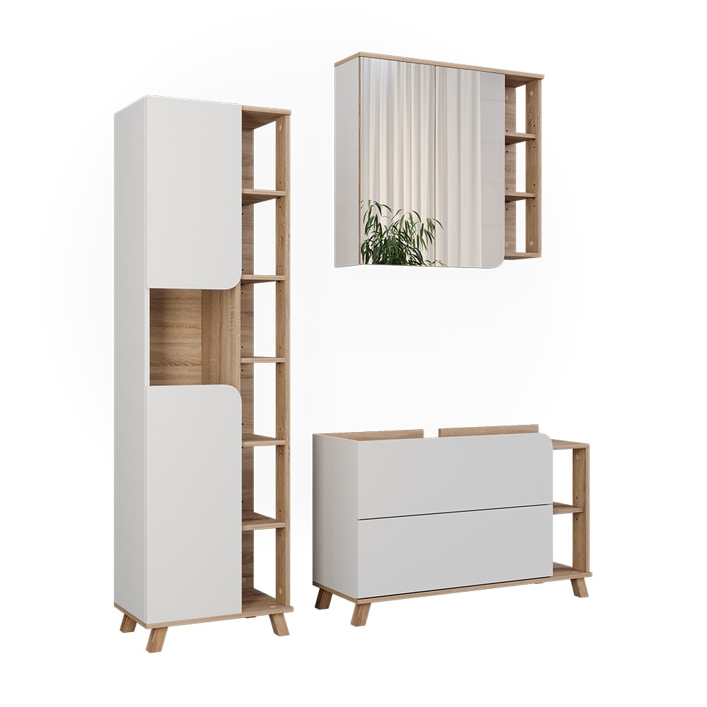 Wohnli Möbelsuche - Badmöbel-Set 3 Teile Sonoma/Weiß 100x65cm