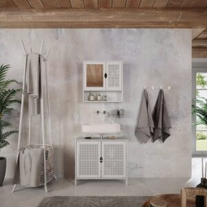 Badmöbel-Set 2 Teile Weiß 68x60cm 68x60x29cm Spanplatte Weiß Vicco Möbel Badezimmermöbel