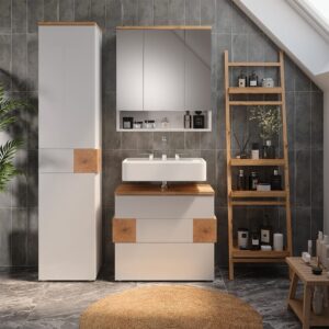 Badmöbel-Set 3 Teile Weiß 70x64.5cm 70x65x37cm Spanplatte Weiß Vicco Möbel Badezimmermöbel
