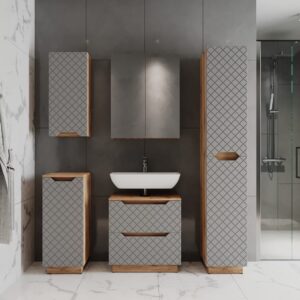 Badmöbel-Set 5 Teile Eiche/Grau mit Kachelstruktur 59.8x62.5cm 60x63x32cm Spanplatte Grau Vicco Möbel Badezimmermöbel