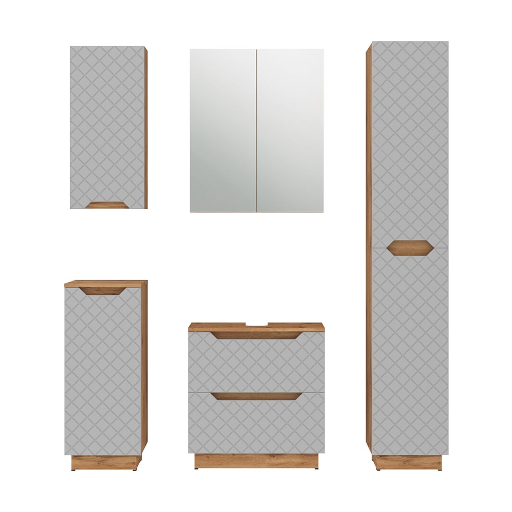 wohnli-moebel-suche-M26076177 Wohnli Möbelsuche - Badmöbel-Set 5 Teile Eiche/Grau mit Kachelstruktur 59.8x62.5cm