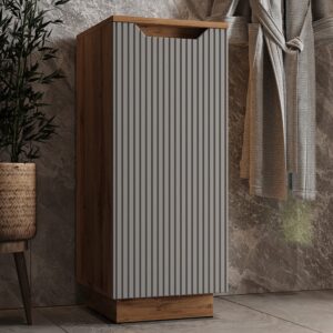 wohnli-moebel-suche-M26076179-1 Midischrank Eiche/grau gestreift 33.4x81.9cm 34x82x35cm Spanplatte Grau Vicco Möbel Badezimmermöbel