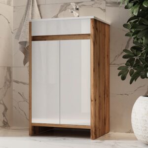 Badmöbel-Set 2 Teile mit Waschbecken und 2 Flügeltüren Eiche 49x81cm 49x81x40cm Spanplatte Braun Vicco Möbel Badezimmermöbel