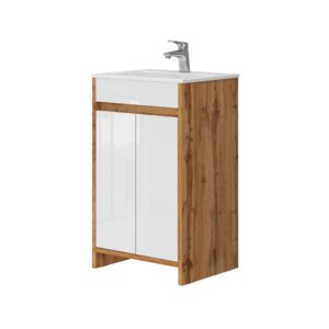 Wohnli Möbelsuche - Badmöbel-Set 2 Teile mit Waschbecken und 2 Flügeltüren Eiche 49x81cm
