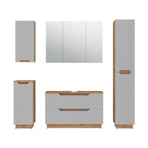 wohnli-moebel-suche-M26076182 Wohnli Möbelsuche - Badmöbel-Set 5 Teile Eiche/Grau mit Kachelstruktur 99.4x62.5cm