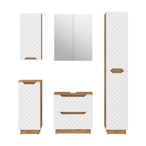 wohnli-moebel-suche-M26076185 Wohnli Möbelsuche - Badmöbel-Set 5 Teile Eiche/Weiß mit Kachelstruktur 59.8x62.5cm