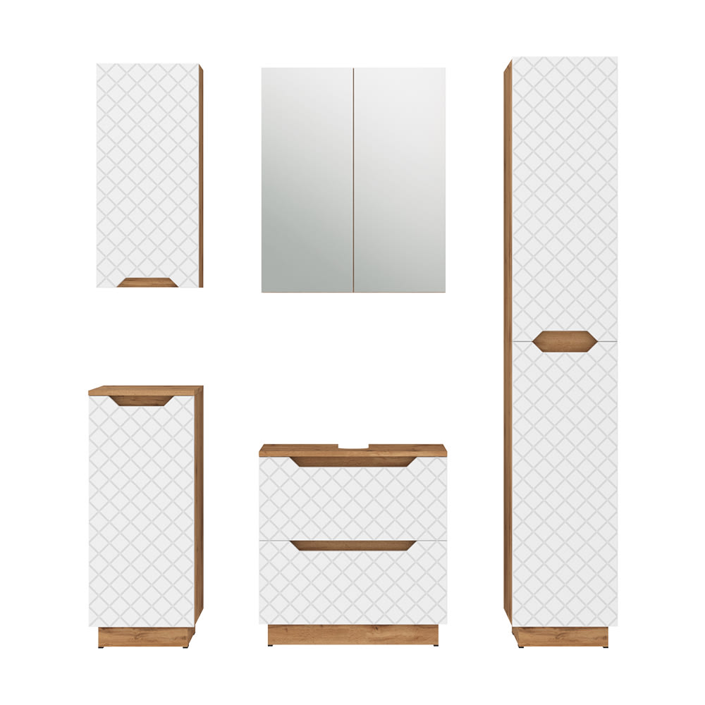 wohnli-moebel-suche-M26076185 Wohnli Möbelsuche - Badmöbel-Set 5 Teile Eiche/Weiß mit Kachelstruktur 59.8x62.5cm