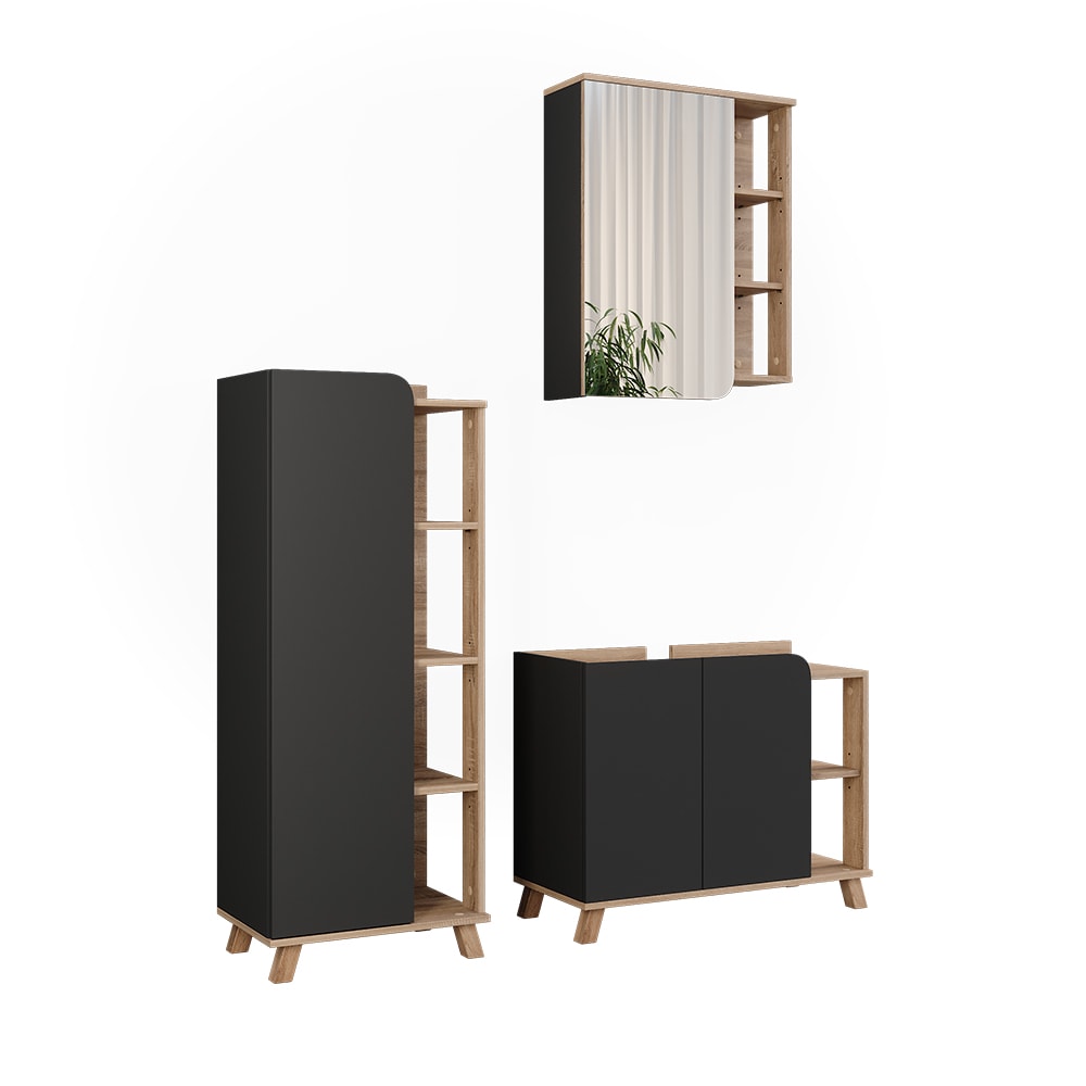Wohnli Möbelsuche - Badmöbel-Set 3 Teile Sonoma/Anthrazit 80x65cm