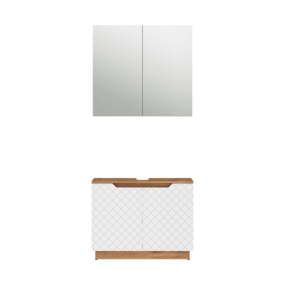 Wohnli Möbelsuche - Badmöbel-Set 2 Teile Eiche/Weiß mit Kachelstruktur 79.6x62.1cm