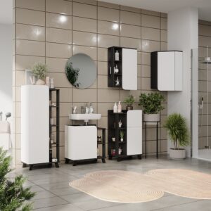 wohnli-moebel-suche-M26076196-1 Badmöbel-Set 5 Teile Anthrazit/Weiß 60x60cm 60x65x35cm Spanplatte Schwarz Vicco Möbel Badezimmermöbel