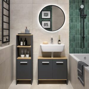 Badezimmermöbel-Set 2 Teile Anthrazit/Goldkraft Eiche 63.8x57cm 64x57x27cm Spanplatte Schwarz Vicco Möbel Badezimmermöbel