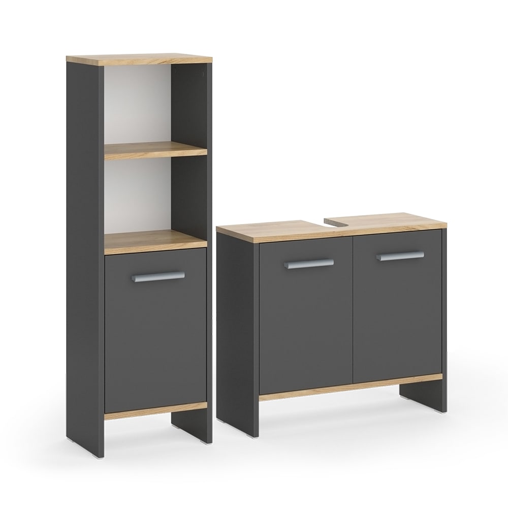 wohnli-moebel-suche-M26076198 Wohnli Möbelsuche - Badezimmermöbel-Set 2 Teile Anthrazit/Goldkraft Eiche 63.8x57cm