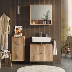 wohnli-moebel-suche-M26076202-1 Badmöbel-Set 3 Teile Viking Oak 70x63cm 70x63x46cm Spanplatte Braun Vicco Möbel Badezimmermöbel