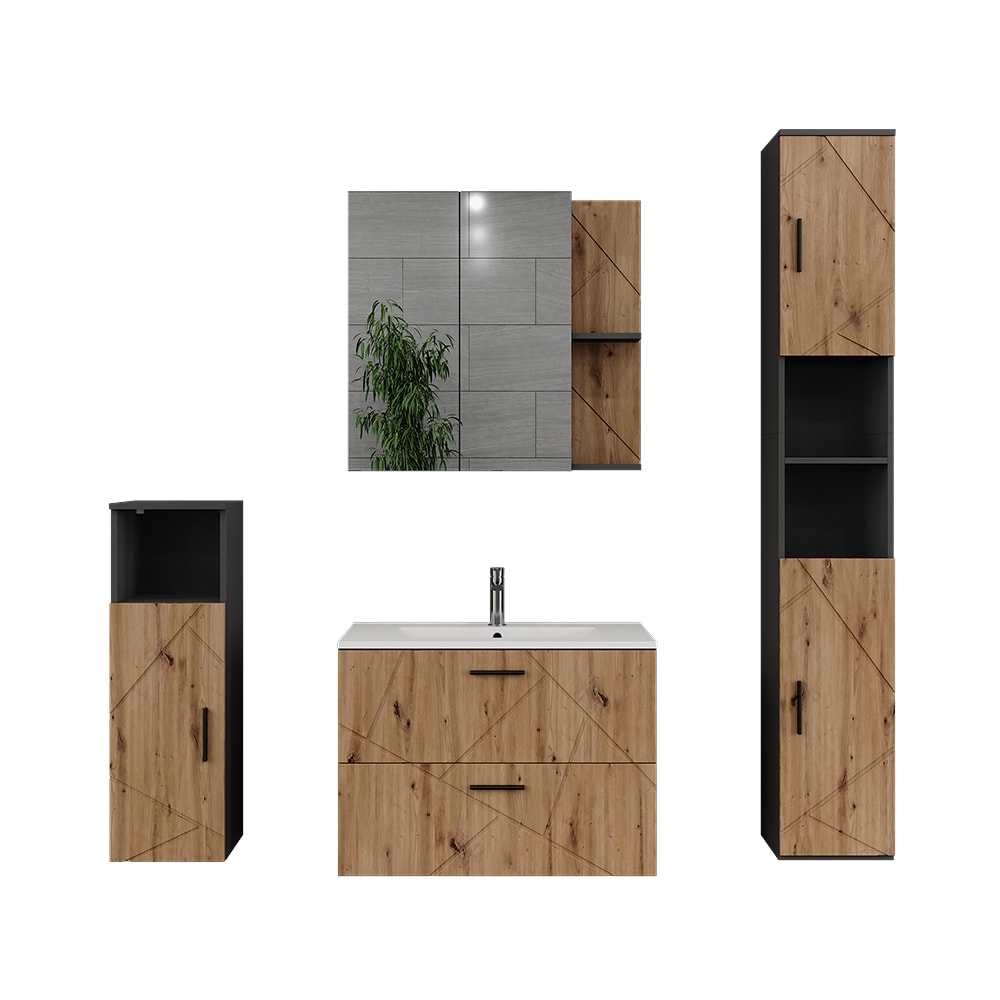 wohnli-moebel-suche-M26076204 Wohnli Möbelsuche - Badmöbel-Set 5 Teile Anthrazit/Goldkraft Eiche 80x57cm