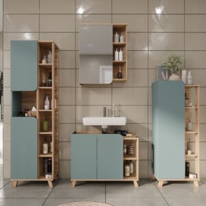 wohnli-moebel-suche-M26076213-1 Badmöbel-Set 4 Teile Sonoma/Blau 80x65cm 80x65x35cm Spanplatte Braun Vicco Möbel Badezimmermöbel