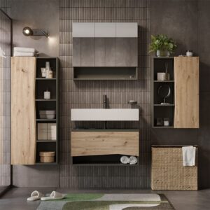 Badmöbel-Set 4 Teile Artisan 80x42.8cm 80x43x43cm Spanplatte Braun Vicco Möbel Badezimmermöbel