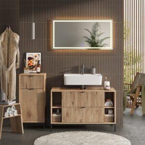 wohnli-moebel-suche-M26076216-1 Badmöbel-Set 3 Teile Viking Oak 100x63cm 100x63x46cm Spanplatte Braun Vicco Möbel Badezimmermöbel