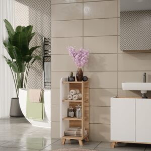wohnli-moebel-suche-M26076218-1 Midischrank mit 4 Ablagen Sonoma/Weiß 30x90cm 30x90x35cm Spanplatte Braun Vicco Möbel Badezimmermöbel