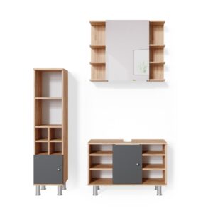 wohnli-moebel-suche-M26076224 Wohnli Möbelsuche - Badmöbel-Set 3 Teile mit Midischrank Tür klein Goldkraft Eiche 60x54cm