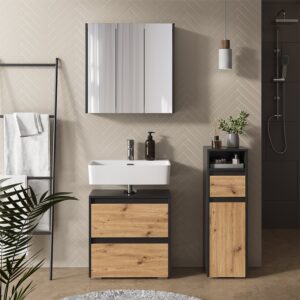 wohnli-moebel-suche-M26076225-1 Badmöbel-Set 3 Teile Anthrazit/Artisan 60.1x62cm 61x62x31cm Spanplatte Braun Vicco Möbel Badezimmermöbel
