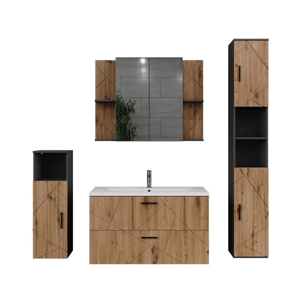 wohnli-moebel-suche-M26076233 Wohnli Möbelsuche - Badmöbel-Set 5 Teile Anthrazit/Goldkraft Eiche 100x57cm