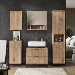 Badmöbel-Set 5 Teile Viking Oak 70x63cm 70x63x46cm Spanplatte Braun Vicco Möbel Badezimmermöbel