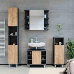 Badmöbel-Set 4 Teile Anthrazit/Goldkraft Eiche 60x54cm 60x54x32cm Spanplatte Schwarz Vicco Möbel Badezimmermöbel