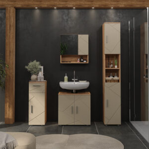 Badmöbel-Set 4 Teile Beige 60x59cm 60x59x30cm Spanplatte Beige Vicco Möbel Badezimmermöbel