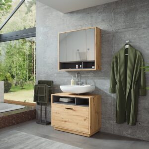 wohnli-moebel-suche-M26076242-1 Badmöbel-Set 2 Teile Artisan Eiche/Anthrazit 80x72cm 80x64x35cm Spanplatte Braun Vicco Möbel Badezimmermöbel