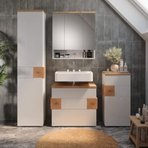 wohnli-moebel-suche-M26076243-1 Badmöbel-Set 4 Teile Weiß 70x64.5cm 70x65x37cm Spanplatte Weiß Vicco Möbel Badezimmermöbel