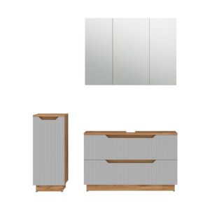 Wohnli Möbelsuche - Badmöbel-Set 3 Teile Eiche/grau gestreift 99.4x62.5cm