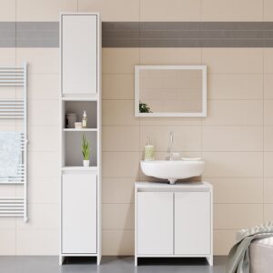 Badmöbel-Set 3er Set Weiß 58x60cm 58x60x33cm Spanplatte Weiß Vicco Möbel Badezimmermöbel